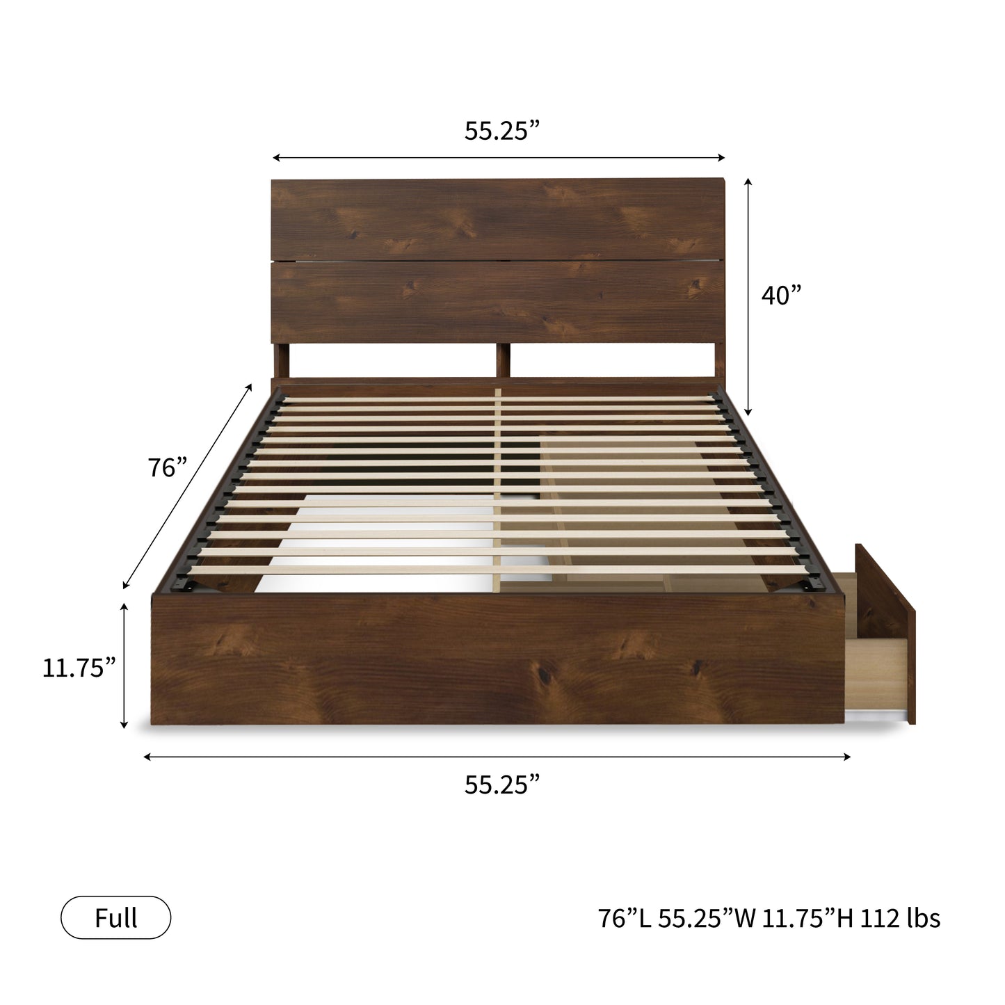 Storage Wood Bed with Headboard