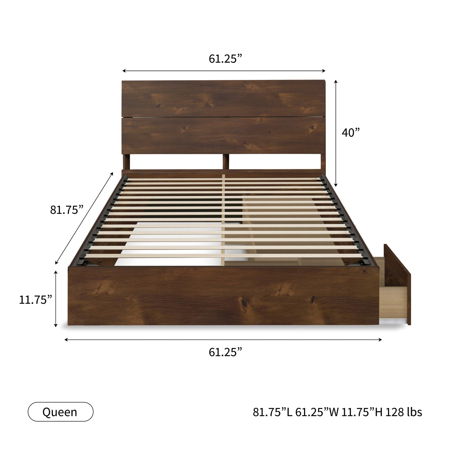 Storage Wood Bed with Headboard