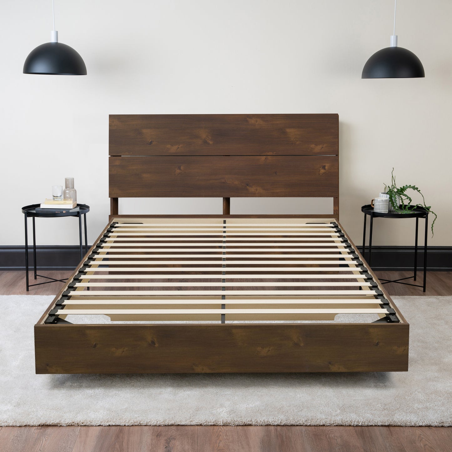 Floating Wood Bed with Headboard