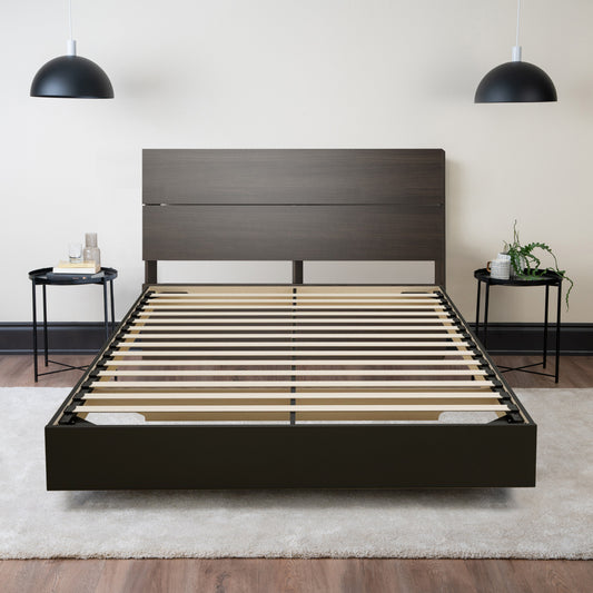 Floating Wood Bed with Headboard Hamuq