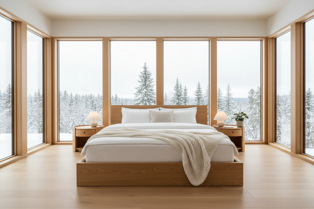Wood Bed Frame in Canada (2026): Solid vs Engineered Wood, Slat Spacing for a Hybrid, and Floating vs Storage vs Headboard