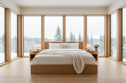 Wood Bed Frame in Canada (2026): Solid vs Engineered Wood, Slat Spacing for a Hybrid, and Floating vs Storage vs Headboard