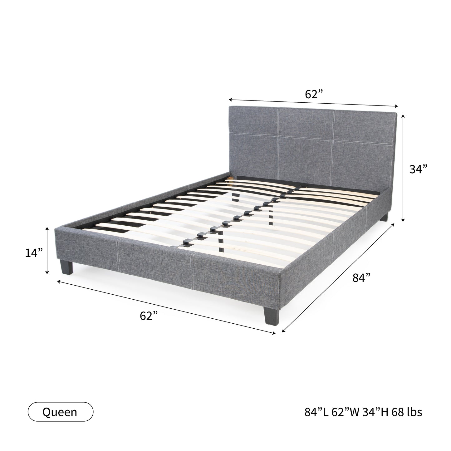 California Upholstered Bed Frame with Headboard