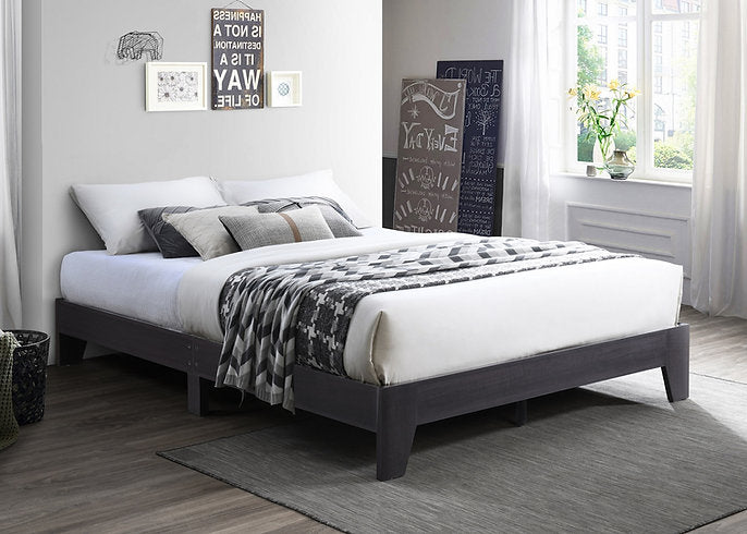 Hamuq Wooden Platform Bed Frame with Integrated Slat Support in Espresso, front view