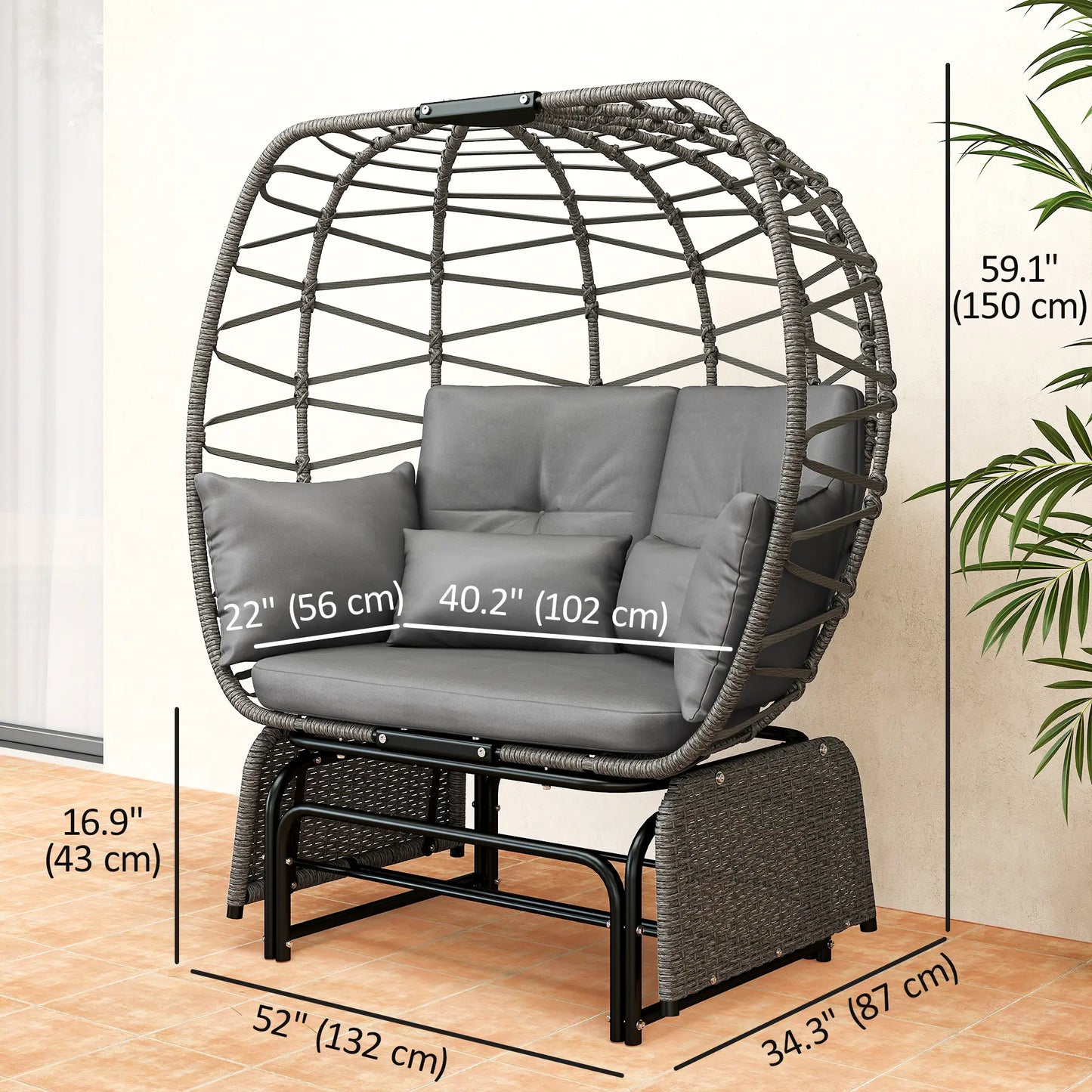 Double Egg Chair Outdoor Glider - Grey
