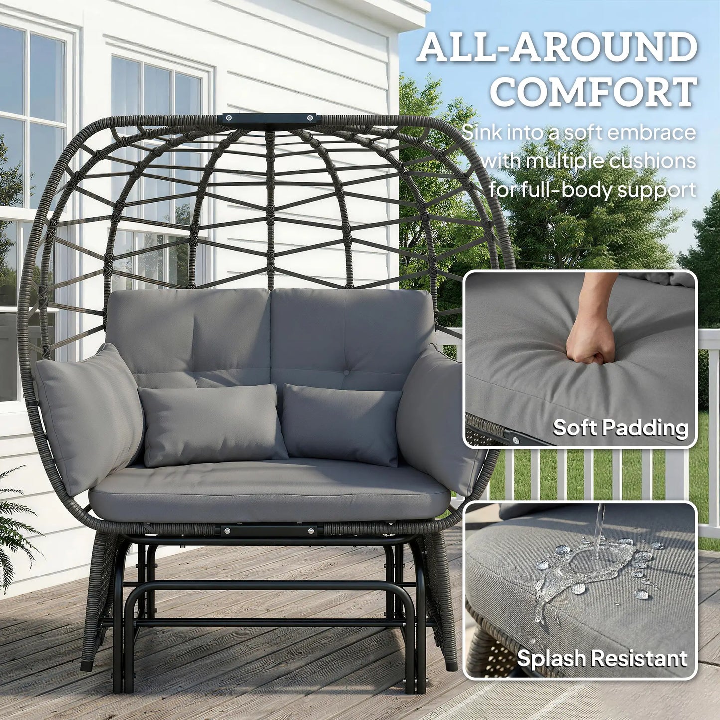 Double Egg Chair Outdoor Glider - Grey