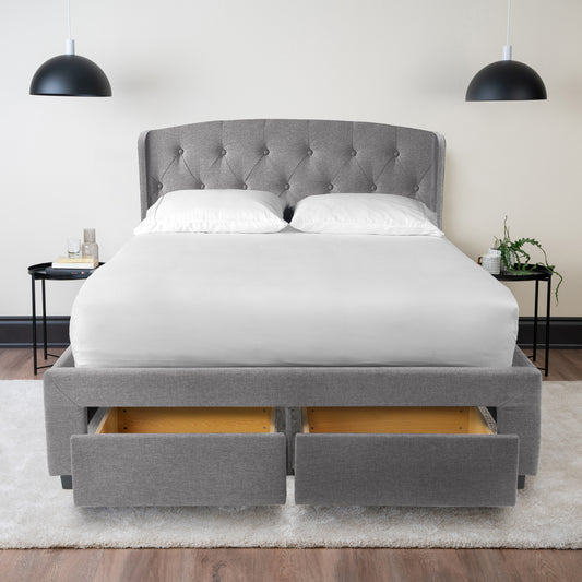 Grey Fabric Bed with 2 Front Pull Out Drawers