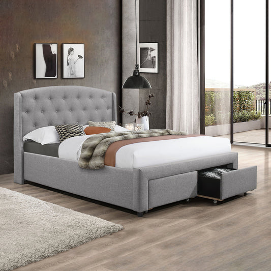 Grey Fabric Bed with 2 Front Pull Out Drawers
